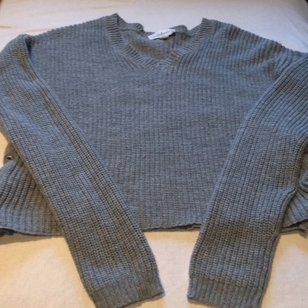 Cloud Chaser XS gray grey solid sweater with side ties -EUC - Picture 7 of 8